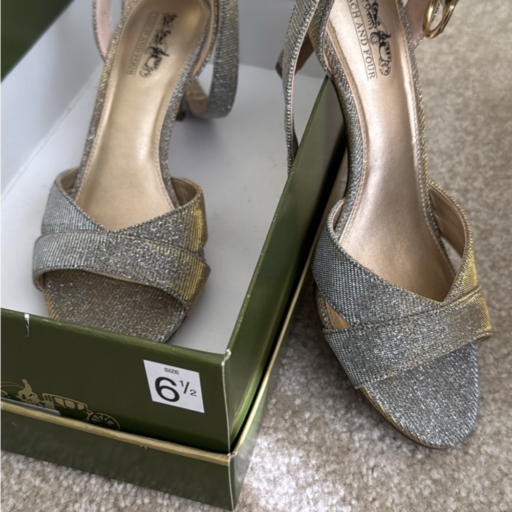 Coach and Four Metallic Cross-Strap Heels